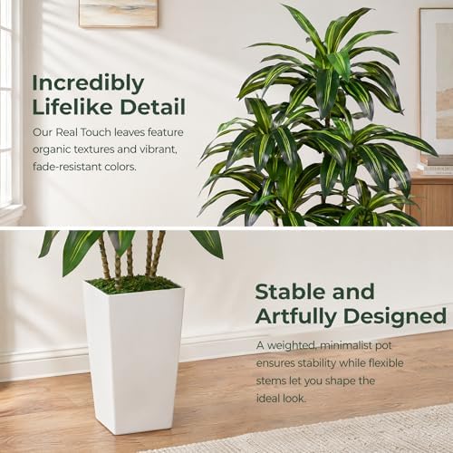 5FT Artificial Dracaena Tree with 15.7-inch White Planter, Fake Tree with Lifelike Leaves Indoor for Home Decor Office Living Room - Image 6