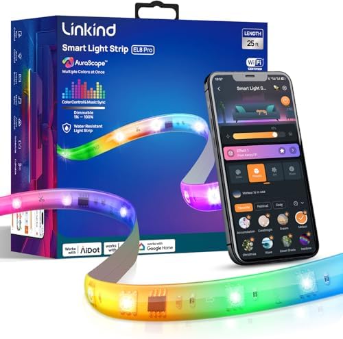 Linkind LED Strip Lights RGB 25ft, Smart Light Strip Work with Alexa and Google Home, App Control Music Sync Segmented Color Changing Led Lights for Bedroom Kitchen by Linkind