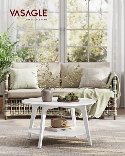 VASAGLE Round Coffee Table, 2-Tier Center Table with Storage, Tapered Legs - Image 2