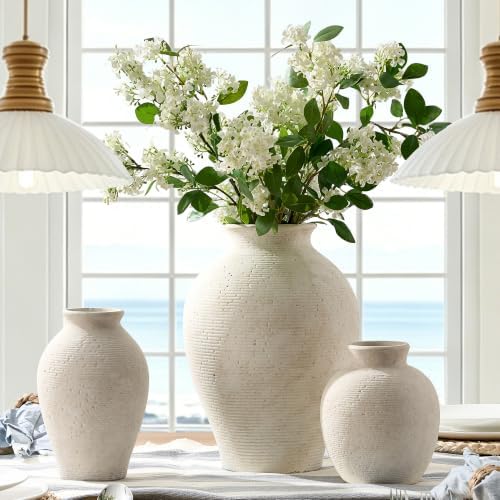Vanselia Ceramic Flower Vase Home Decor - Large Tall Farmhouse Table Vases Rustic Vintage Living Room Kitchen Bedroom Decoration for House Book Shelf Office Coffee Desk Dining Fireplace (13.8" Rustic) - Image 4
