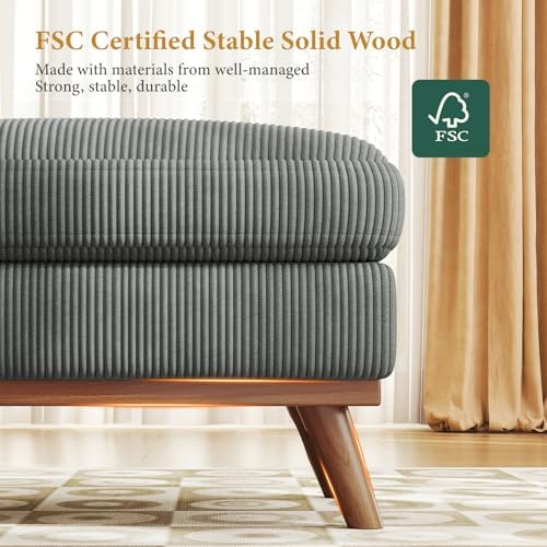 Vesgantti Large Ottoman for Modular Sofa, 29.5" Corduroy Ottoman with Spring Cushion, Rectangle Foot Rest for Couch, Entrance Footstool with Wood Legs, Footstool for Living Room, Bedroom, Dark Gray - Image 4