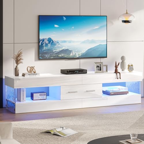 Bestier 67" Modern TV Stand for 75 Inch TV, LED Entertainment Center, White - Image 6