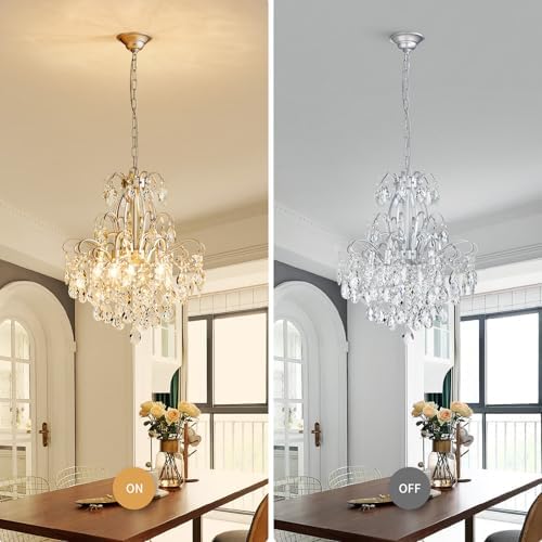 WUZUPS 5-Light Crystal Candle Chandelier Pendant Ceiling Modern Lighting Fixture for Bedroom Hallway Bar Kitchen Bathroom, H 22.8" W19.7, E12 Base, Silver - Image 4