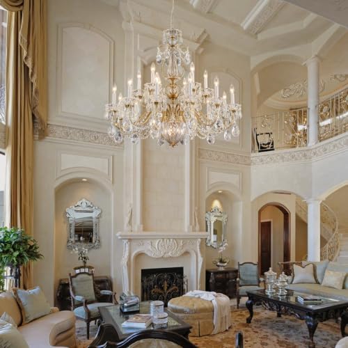 Vintage Maria Theresa Crystal Chandelier for Foyer, 18-Light Brass Large Candelabra Chandelier Pendant Light Fixture for Living Room Hallway Lobby Entrance Banquet Hall Dia 37" - Image 3