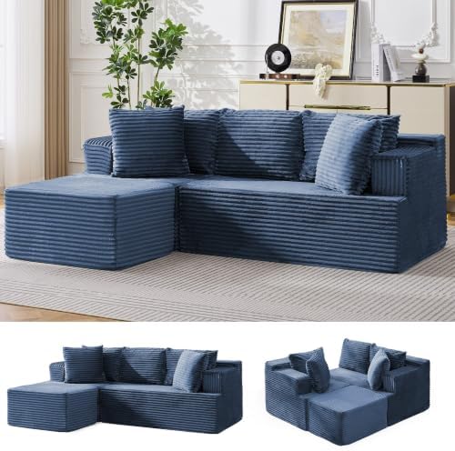 Korser Boneless Couches for Living Room, Cloud Couch Sectional with Ottoman, L-Shaped Sofa with Fluffy Comfy Corduroy Deep Seat, Bedroom, Apartment, No Assembly Required by KORSER