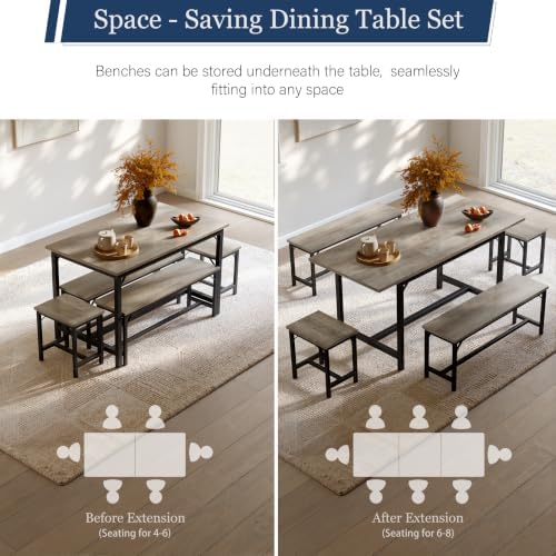 Tatub 5-Piece Extendable Dining Table Set for 4-8, 63" Kitchen Table Set - Image 4