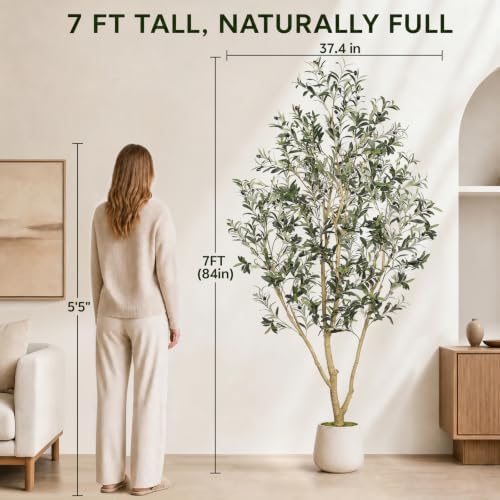 7FT Artificial Olive Tree Indoor with Elegant White Planter - Image 2