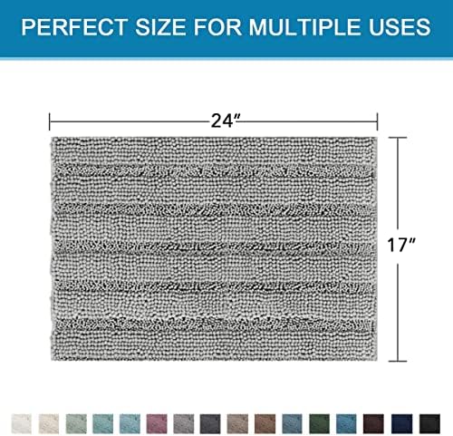 H.VERSAILTEX Bathroom Rugs Bath Rugs for Bathroom Non Slip Bath Mats Extra Thick Chenille Striped Rug 17" x 24" Absorbent Soft Shaggy Washable Dry Fast Bath Mats for Bath Room Floor - Dove - Image 2