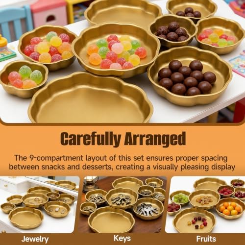 Cluster of 9 Round Serving Bowls, on an Elegant 22-Inch Gold Tray Perfect for Snacks Dips and Appetizers at Parties Weddings and Gatherings, A Decorative Multi-Bowl Platter for Entertaining - Image 3