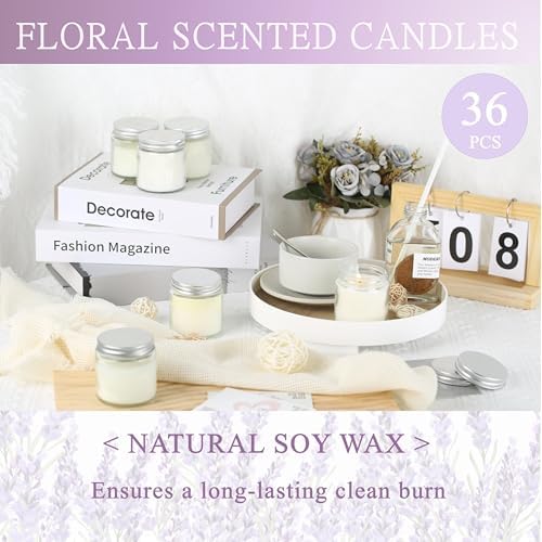 36 Pcs 4 Oz Mason Jar Candles, Lavender Scented Soy Candles Bulk Set for Stress Relief and Relaxation, Great Favors for Wedding, Christmas, Housewarming Gifts (Silver, Lavender, 36) - Image 3