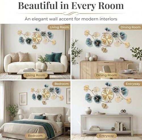 36" 3D Ginkgo Leaf Metal Wall Clock for Home Wall Decor - Image 6
