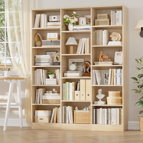 FACBOTALL Triple Wide Bookshelf, Large Bookshelf with 17 Display Shelves - Image 2