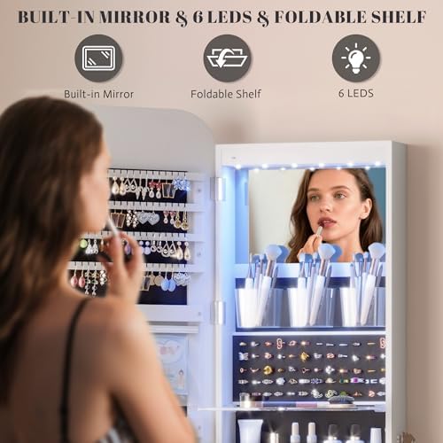 Vlsrka 47.2" Wall/Door Mounted Jewelry Cabinet Organizer Armoire W/Mirror - Image 3