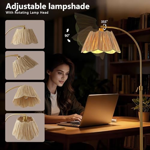 64'' Adjustable Arc Floor Lamp with Natural Rattan Woven Shade - Image 3