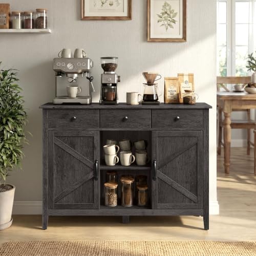 VASAGLE Buffet Cabinet, Coffee Bar with 3 Drawers, Adjustable Shelf by VASAGLEbySONGMICSHOME
