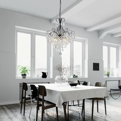 WUZUPS Crystal Chandelier 5-Light Pendant Ceiling Light Modern Lighting Fixture for Dining Room Hallway Bedroom Kitchen Bathroom, H 22.4" x W 18.3", E12 Base, Black - Image 7