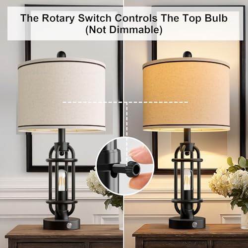 G-SAFAVA 24'' Table Lamps for Living Room Bedroom Set of 2 Industrial Touch Lamp with USB A+C Ports, Night Light Farmhouse Vintage Nightstand Bedside Lamps for Night Stands Metal Black, Bulbs Included - Image 6
