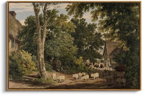 InSimSea Framed Canvas Wall Art Vintage Decor, Room Decor Classical Countryside Landscape Farmhouse Painting, Large Prints Artwork, Wall Art for Living Room Badroom Bathroom, 24"x36" by InSimSeaArt