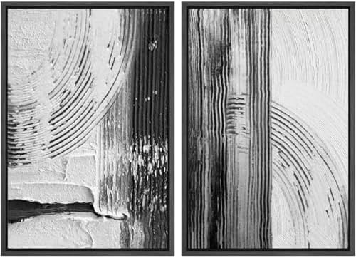 SIGNWIN Framed Canvas Print Wall Art Set Black White Industrial Paint Strokes Abstract Shapes Illustrations Modern Art Minimal Decorative Nordic for Living Room, Bedroom, Office - 24"" x36 x2 Black by SIGNWIN