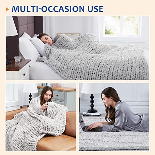 L'AGRATY Chunky Knit Throw Blanket for Couch, 60'' x 80'' Knit Throw, Grey - Image 5