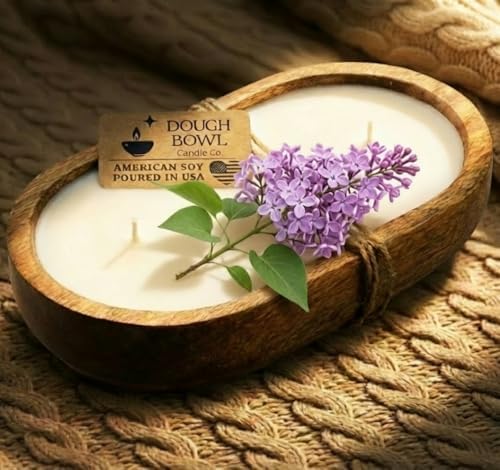 Dough Bowl Candle Co. Lilac Candle - Large 10x6 Soy Scented Candles for Women, Decorative 3 Wick Scented Candles, Luxury Woman Gift, Big Aromatherapy Odor Eliminating Decor with 30H Burn Time by Dough+Bowl+Candle+Company