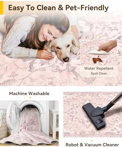 RELEANY Washable Area Rug, Runner 3'x10', Pink - Image 4