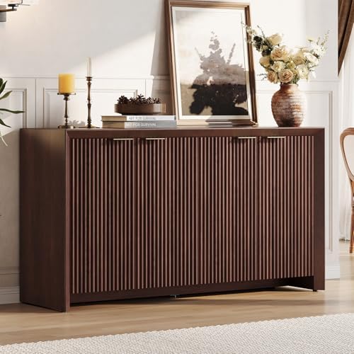 ONBRILL Modern Fluted Sideboard Buffet Cabinet with Storage, Dark Walnut by ONBRILL