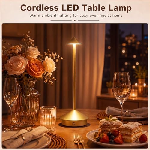 6 Pack Cordless Table Lamp, 3 Color Stepless Dimmable, Gold - Image 4