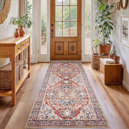 Amada 2x6 Washable Runner Rug for Kitchen & Entryway, Red, Vintage Pattern by AMADAHOMEFURNISHING