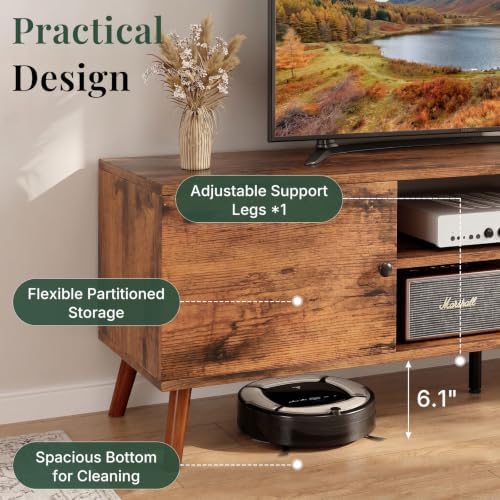TV Stand for 55 60 inch TV, Modern Mid Century Entertainment Center with Storage, Wooden Media Console Table with 2 Cabinets for Living Room Bedroom, Rust - Image 6