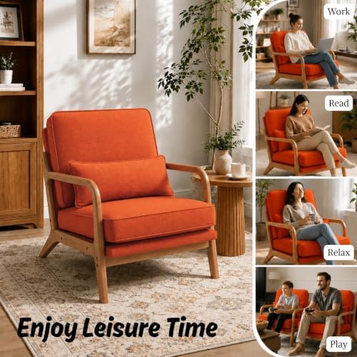 Karl home Mid-Century Modern Accent Reading Chair, Burnt Orange - Image 4