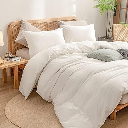 BESTOUCH Cotton Solid Duvet Cover Set Linen Feel Off White Oversized King - Image 5