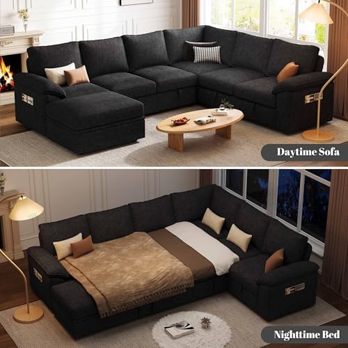 106'' Modular Sectional Sofa with Pull Out Bed, Sleeper Sofa, Black - Image 4