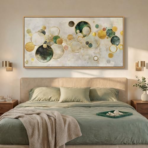 Extra Large Framed Green Gold Abstract Wall Art for Living Room, 36x72 In - Image 2