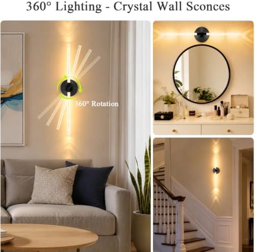 10000mAh Battery Operated Wall Sconce Lights Set of 2(Black,Bubble Crystal) - Image 5