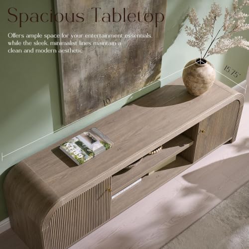T4TREAM 70" Modern Fluted TV Stand with Storage, Alder Grey - Image 4