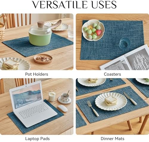 Softalker Faux Linen Cloth Placemats Set of 4-12 x 18 Inch, Teal - Image 5