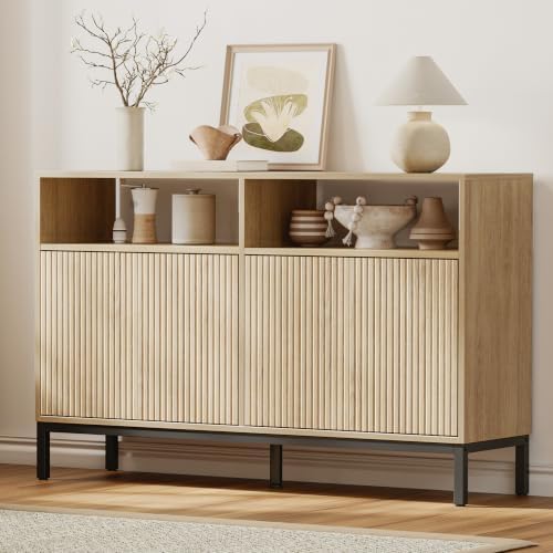 Mericonia Sideboard Buffet Cabinet Storage, Modern Wood Console Fluted Credenza - Image 3