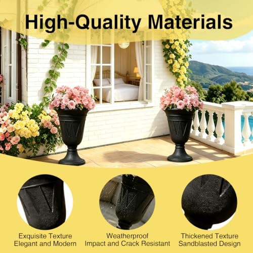 NicBex 24" Tall Urn Planters for Outdoor Plants Set of 2 - Black Trophy - Image 3