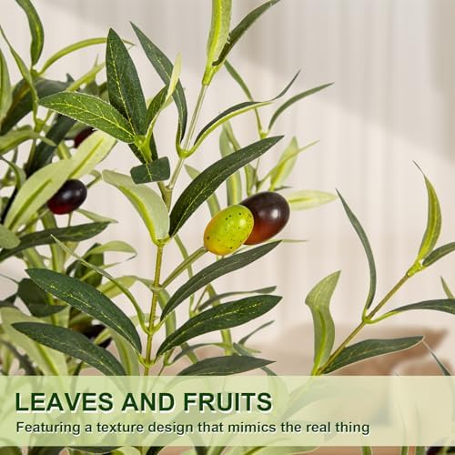 VIVATREES Olive Trees Artificial Indoor, 7FT Tall Faux Olive Tree with White Tall Planter, Artificial Plants with Natural Wood Trunk and Lifelike Fruits for Home Office Decor - Image 6