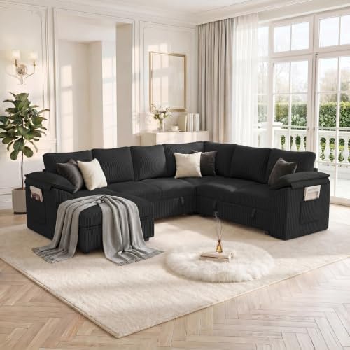 108 In L Shaped Modular Sectional Sofa Couch for Living Room, Black - Image 2