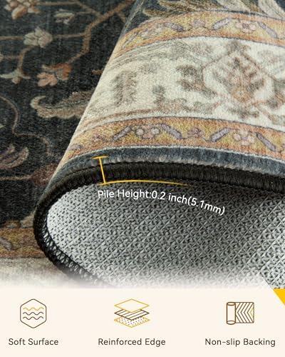 RELEANY Washable Area Rug, 8'x10', Black/Vintage/Beige - Image 5