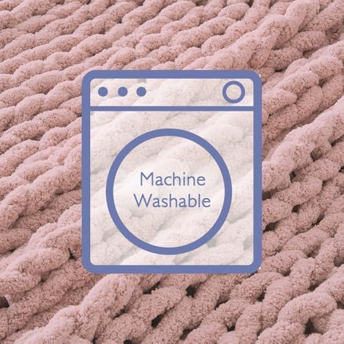 Bigacogo Chunky Knit Throw Blanket for Couch, 51x63 inches, Dusty Pink - Image 6