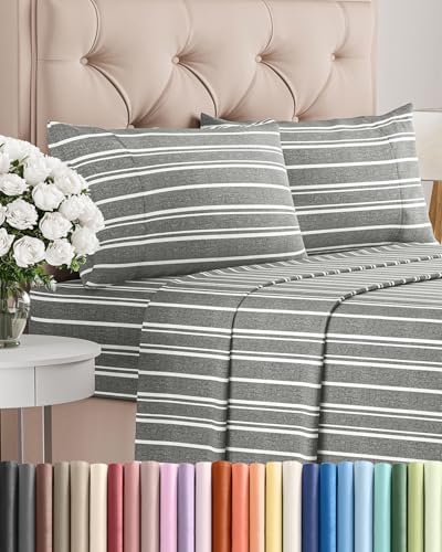 Full Size 4 Piece Sheet Set - Breathable & Cooling Sheets - Grey Stripes by CGKUnlimited