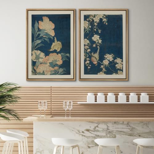 SIGNWIN Framed Canvas Print Wall Art Set Vintage Japanese Floral and Bird Illustrations Modern Art Rustic Ultra for Living Room, Bedroom, Office - 24"x36"x2 NATURAL - Image 4