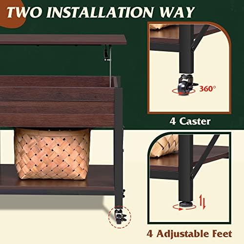 WLIVE Coffee Table Espresso, 41.3" Lift Top Coffee Table with 4 Wheels - Image 5