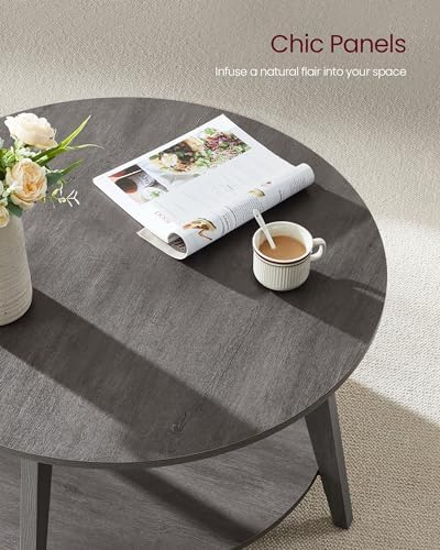 VASAGLE Round Coffee Table, 2-Tier Center Table with Storage, Tapered Legs - Image 6