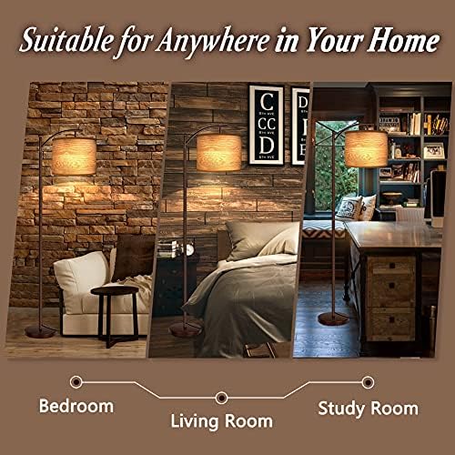 Floor Lamp for Living Room, LED Standing Lamp Tall Industrial Floor Lamp Reading for Bedroom, Office (9W LED Bulb, Wood Grain Lampshade Included) - Oil-Rubbed Bronze - Image 7