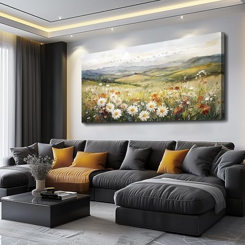 FUHAIHUA Canvas Wall Art For Living Room Large Framed Wall Decor For Office Modern Bedroom Decorations Prairie Flowers Landscape Pictures Farmhouse Paintings Artwork Aesthetic Home Decor 30" x 60" - Image 2