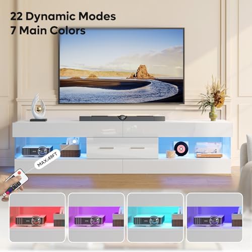 Bestier 67" Modern TV Stand for 75 Inch TV, LED Entertainment Center, White - Image 3